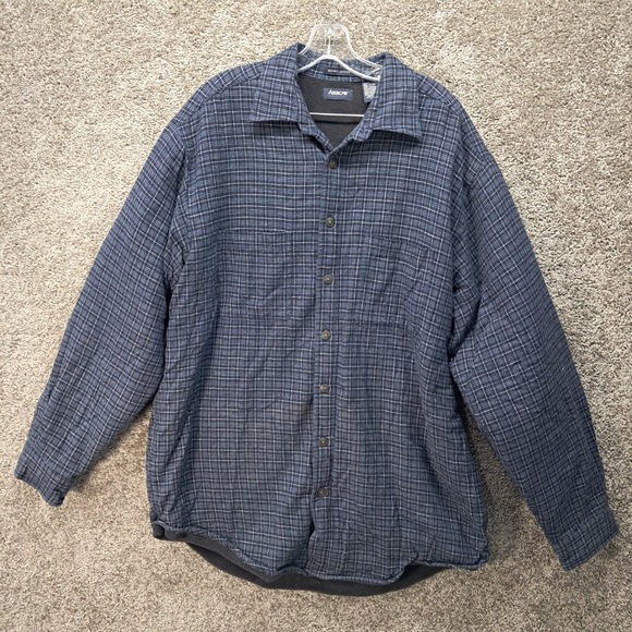 Arrow Other - Arrow Mens Navy Blue Grid Fleece Lined Shirt Jacket LT Large Tall 7961